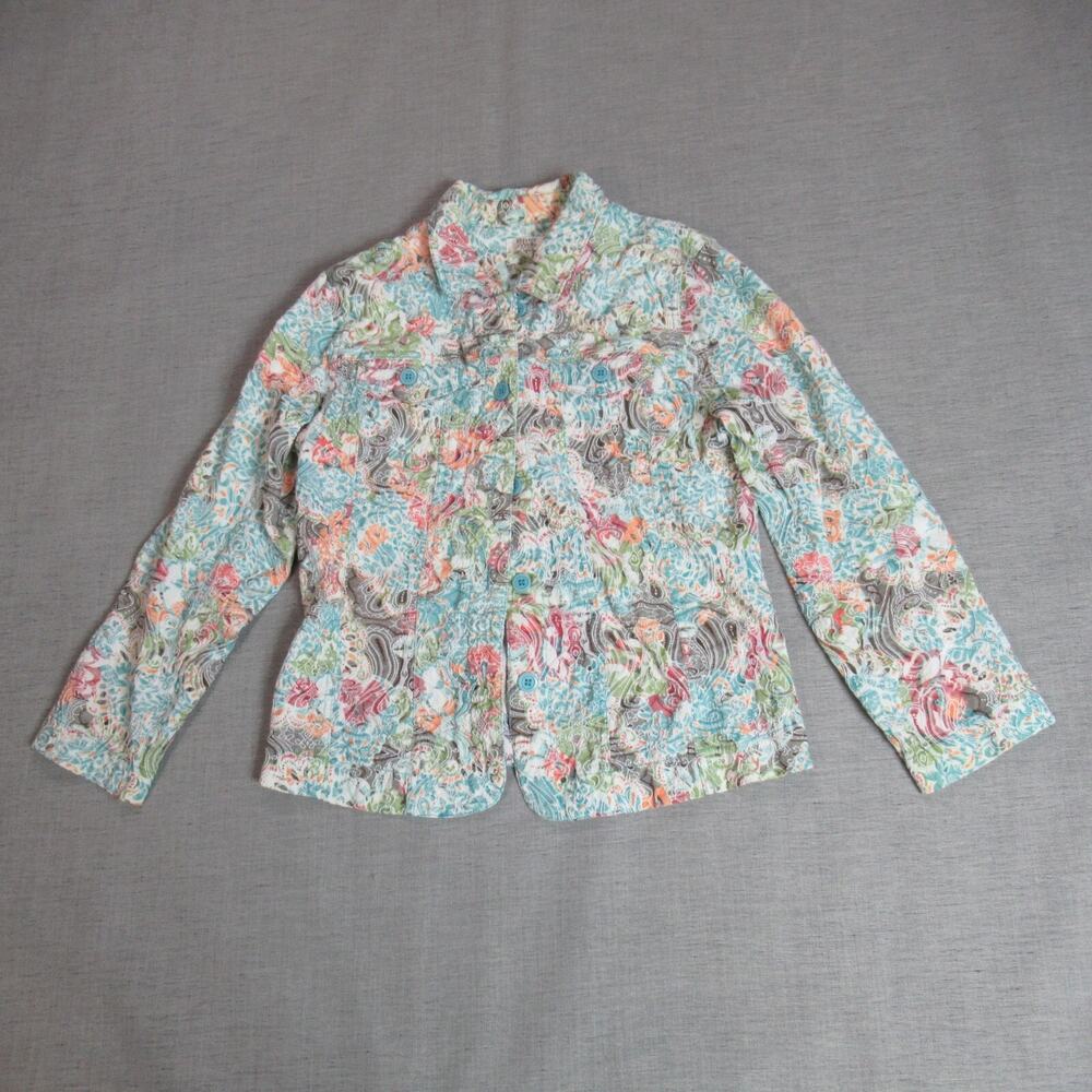 Baxter & Wells Jacket Womens PL Floral Button Up Textured Stretch Blazer Hipster